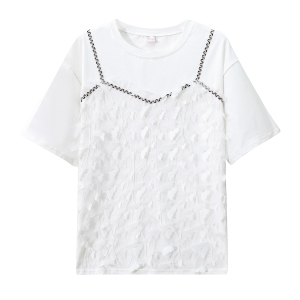 PS18759# 短袖女新款夏季网红ins超火设计感假两件白色T恤半袖 服装批发女装直播货源