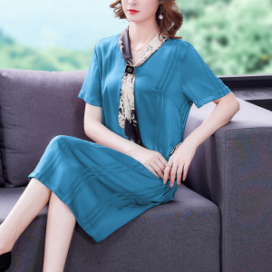 RM5169#大码韩版真丝桑蚕丝妈妈连衣裙女装2021新款高端宽松中长款裙子