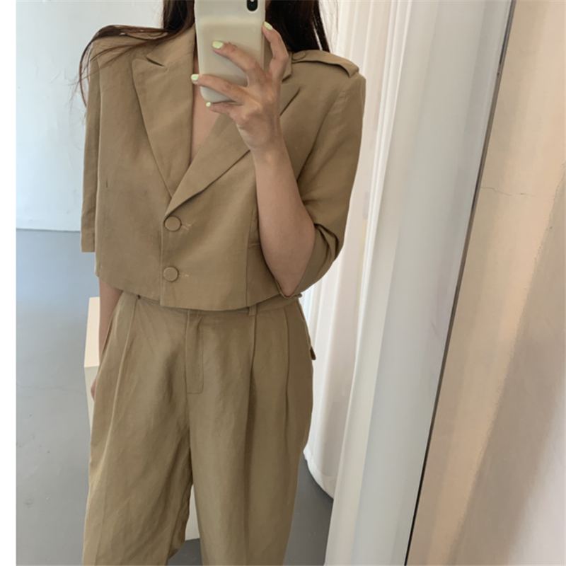 现货2021夏季女士新款西装套装两件套韩版时尚小香风气质套装