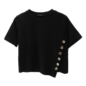 CX8532# 最便宜服饰批发 棉短款女黑色短袖T恤设计感内搭上衣小众