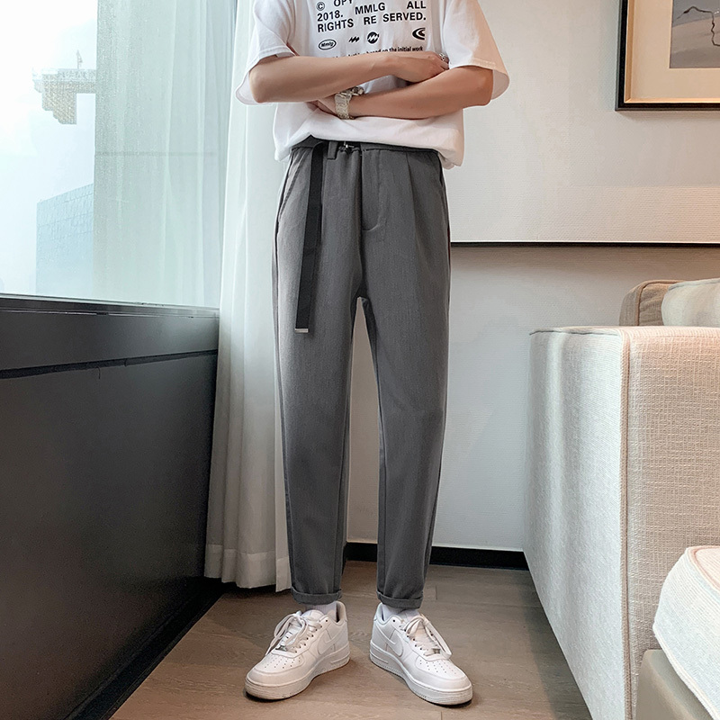 实拍小西裤男士夏季薄款直筒百搭休闲西装裤子修身小脚垂感九分裤