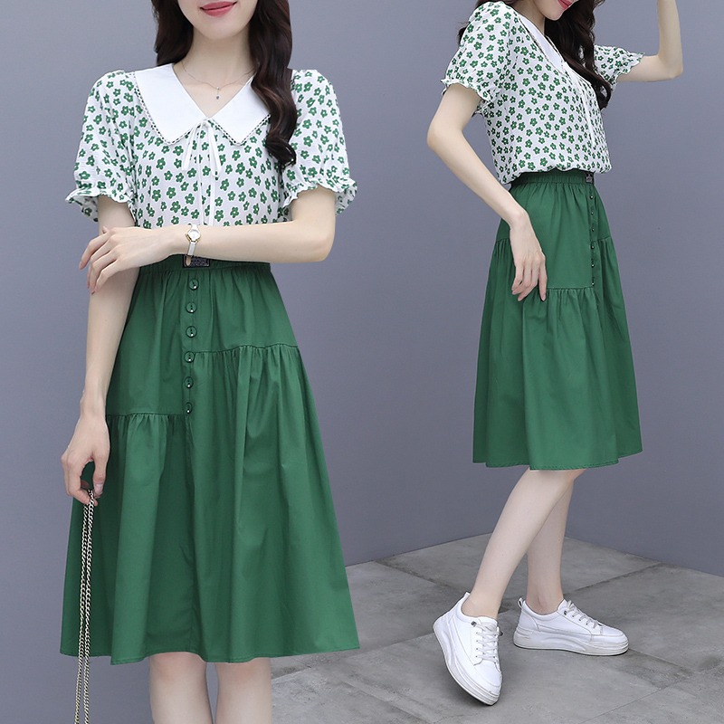 实拍2021新款可盐可甜休闲网红两件套装盐系炸街女衬衫半身裙子