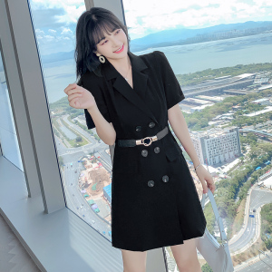 KM15934#夏季新款女气质黑色西装连衣裙收腰显瘦高端职业西装裙小个子
