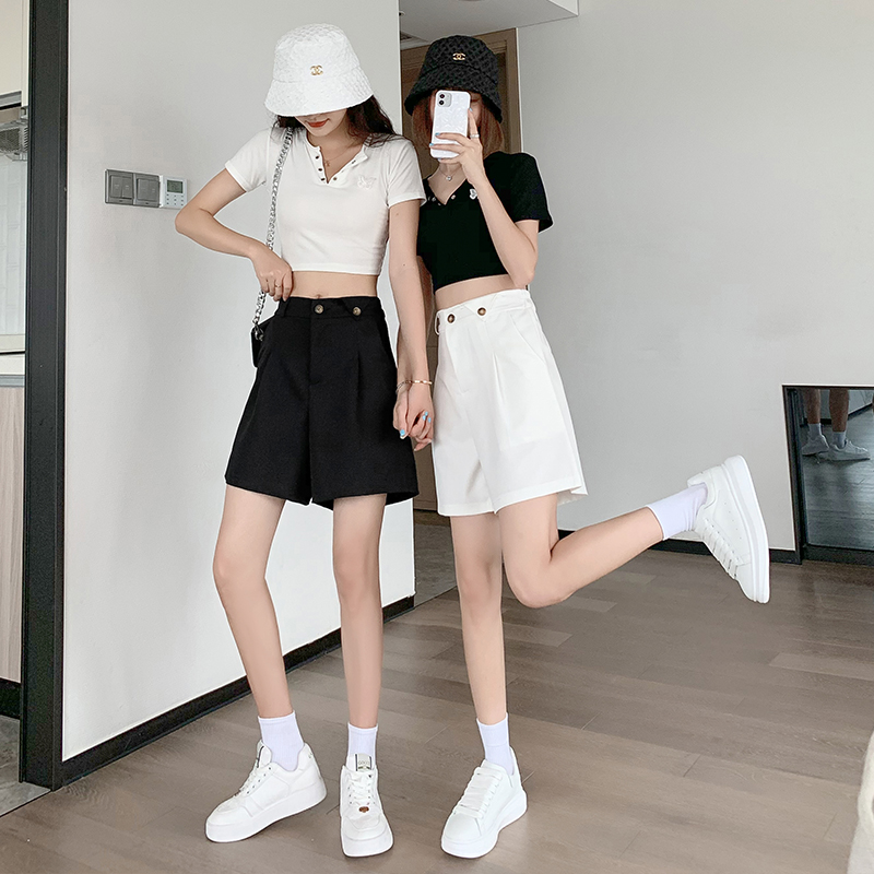 实拍黑色阔腿短裤女夏宽松薄款高腰a字显瘦大码胖mm休闲西装裤子