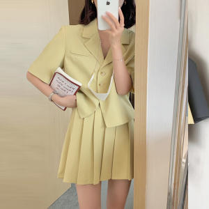 PS29182# 韩版西服套装夏季气质小西装外套+高腰百褶裙两件套女款 服装批发女装直播货源
