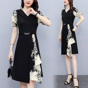 RM19165#夏天连衣裙2023年新款气质v领洋气裙子大码女装高端时尚短袖A字裙