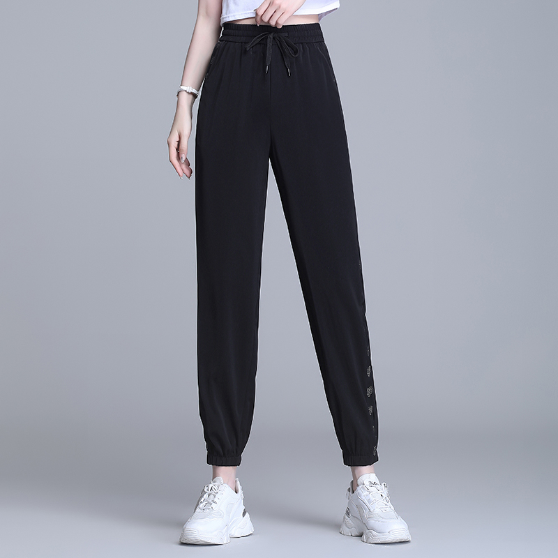 实拍哈伦裤子女夏季薄款休闲冰丝灯笼束脚直筒运动宽松垂感九分裤