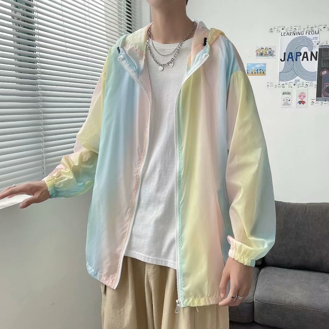 实拍防晒衣男夏季薄款潮牌宽松休闲渐变防晒服男士冰丝痞帅外套潮