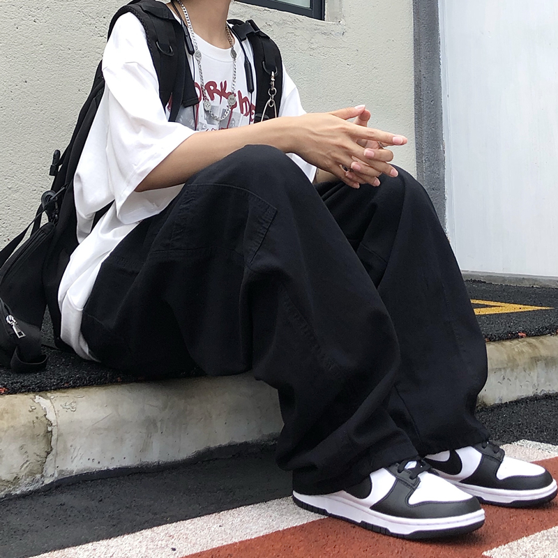 控49韩国潮流工装裤ins复古日系男女阔腿萝卜裤宽松学生休闲裤