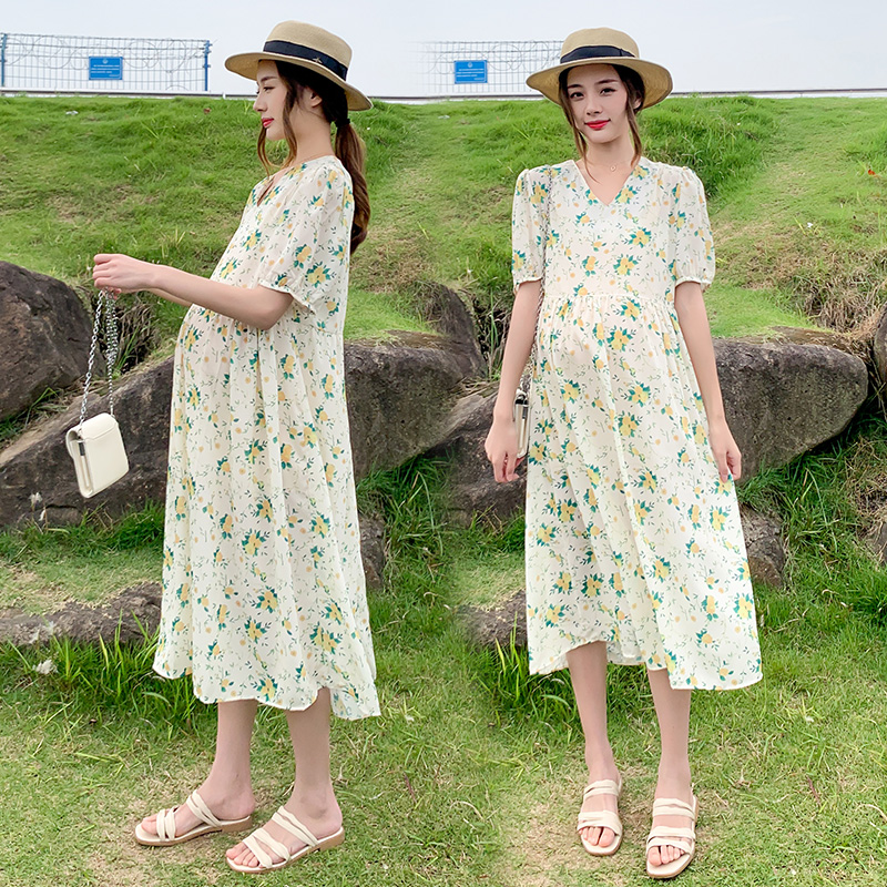 实拍 现货 2021孕妇装夏季新款时尚清新长款辣妈碎花连衣裙