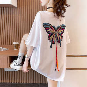 RM6093#新款蝴蝶刺绣个性短袖t恤女夏季百搭设计感小众宽松上衣潮