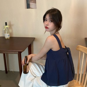 TR25429# 夏季韩版小众设计感小心机后背绑带小清晰减龄背心上衣 服装批发女装服饰货源