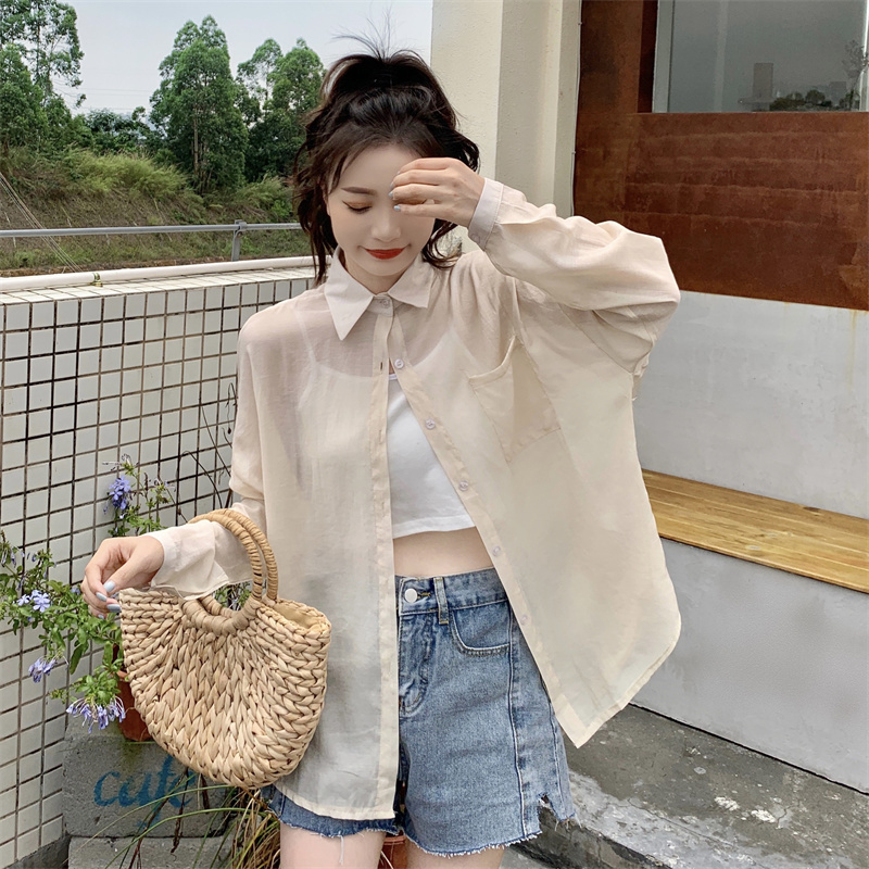 实拍实价 夏季宽松质感天丝棉防晒衬衫纯色开衫女