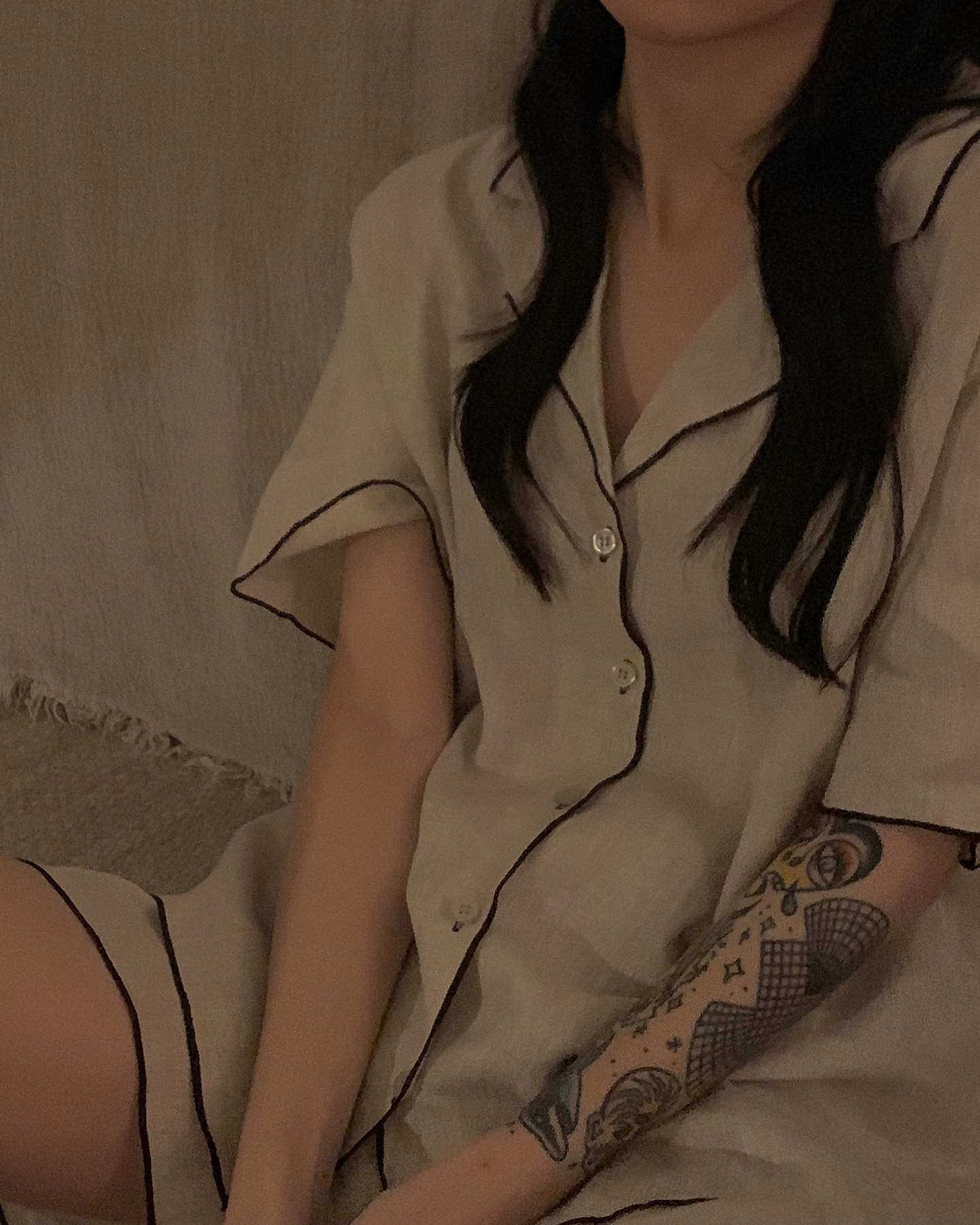 实价实拍 夏季薄款简约撞色纽扣翻领居家服睡衣短袖短裤套装