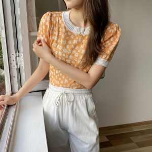 CX8452# 最便宜服饰批发 夏季韩版小雏菊修身显瘦短款泡泡短袖T恤上衣女装