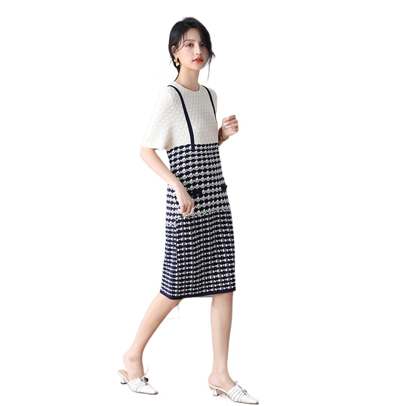 夏天高端连衣裙女夏2021年新款假两件冰丝针织大码女装潮夏季裙子