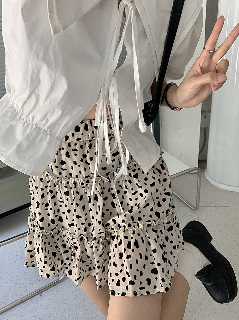 实价实拍三标齐设计感松紧高腰豹纹花半身裙