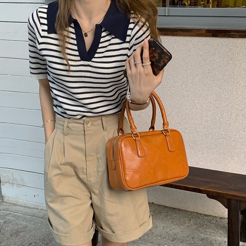 实价实拍三标齐韩版针织衫短袖上衣条纹T恤女