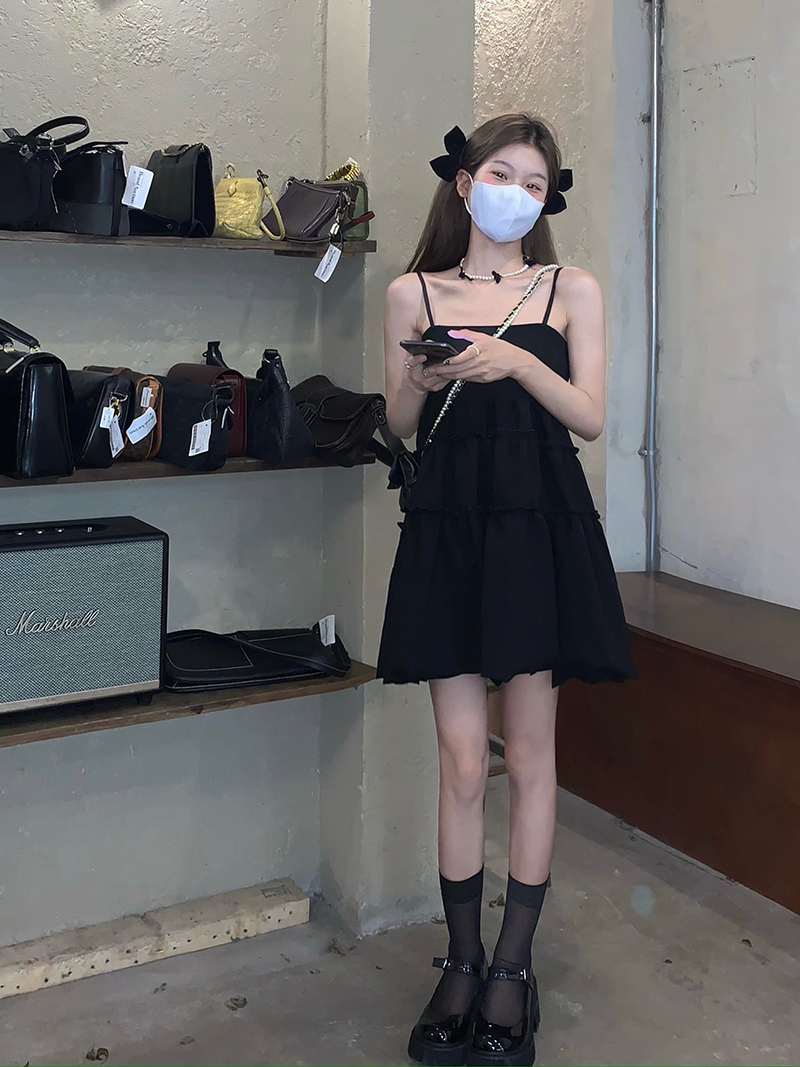 实价实拍三标齐辣妹炸街吊带连衣裙女收腰甜辣法式蓬蓬裙