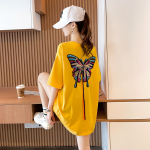 RM2285#蝴蝶刺绣个性短袖t恤女夏季设计感小众宽松圆领心机体恤上衣