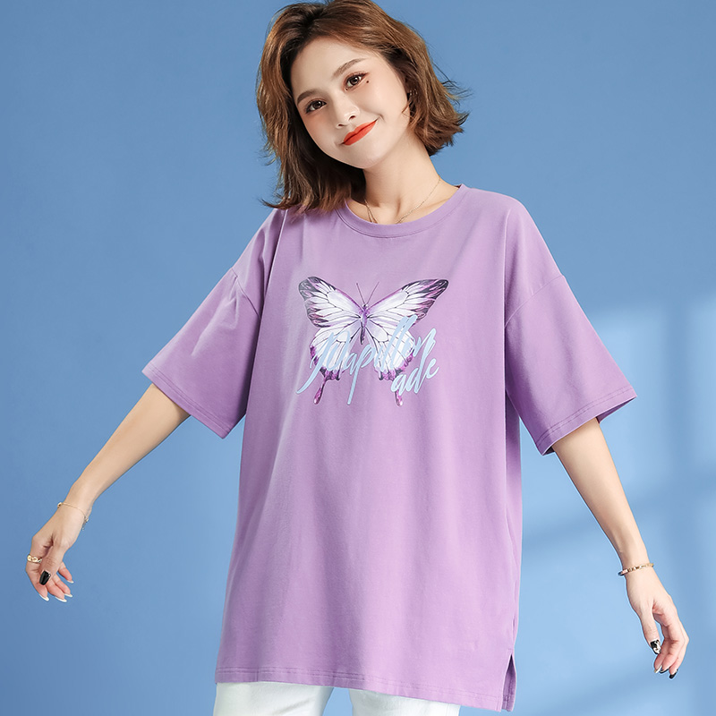 BF短袖实拍2021夏季新款印花宽松大码t恤女装休闲纯棉圆领潮ins