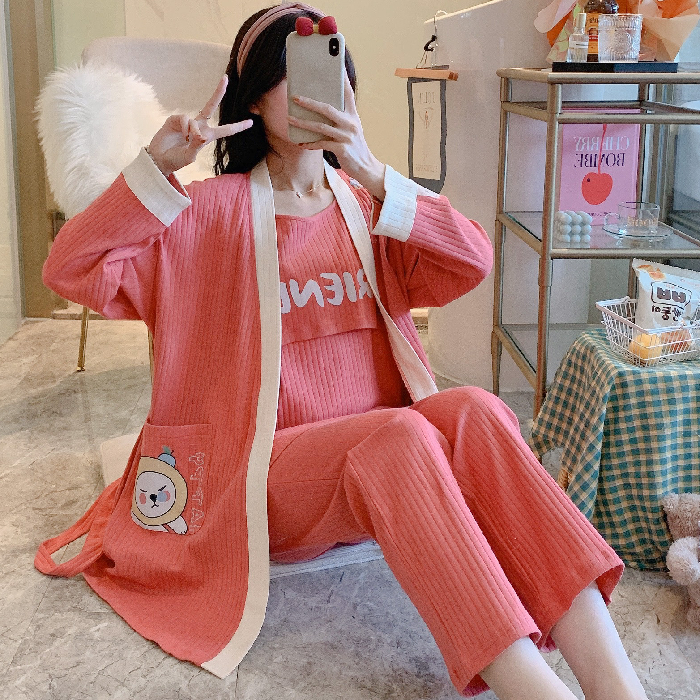 717-春秋纯棉月子服哺乳衣产后孕妇睡衣三件套产妇怀孕期家居服