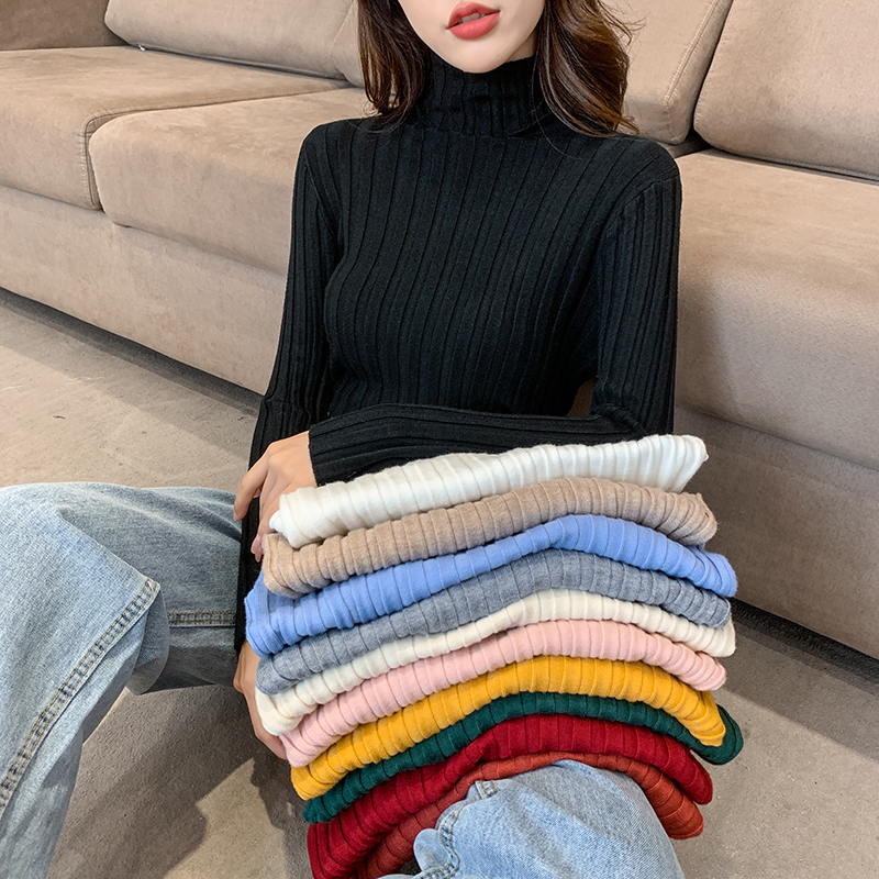 实拍 秋冬新款高领修身长袖打底衫上衣女针织衫毛衣