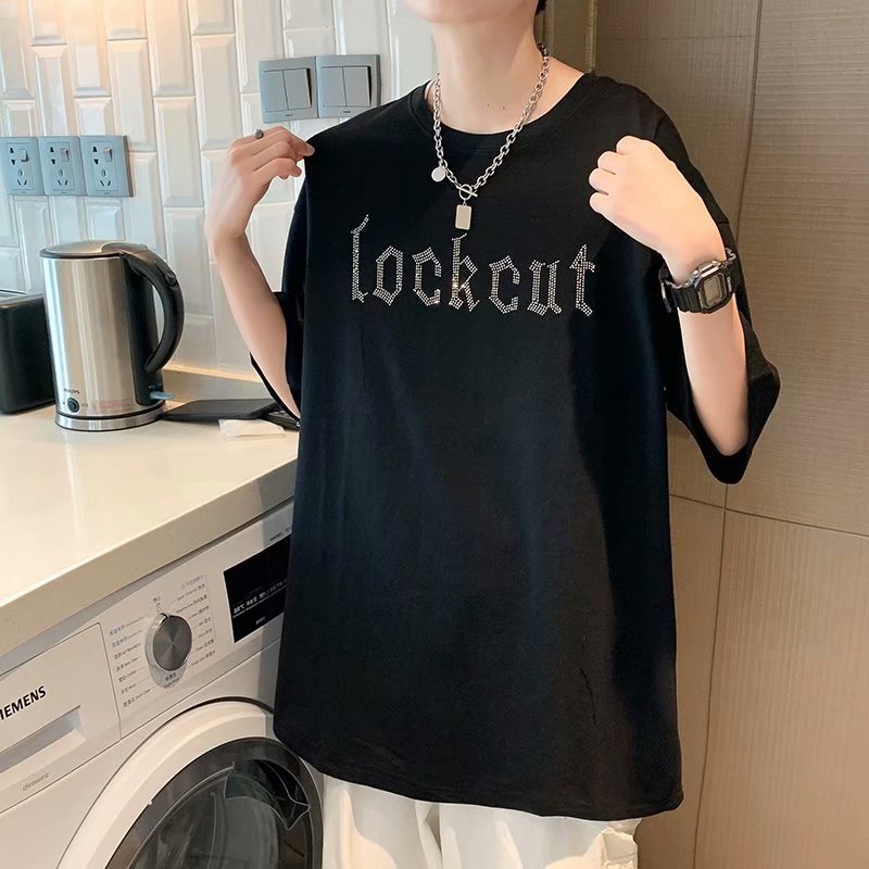 实拍短袖T恤男士国潮夏季潮流宽松港风半袖日系潮牌情侣衣服男装