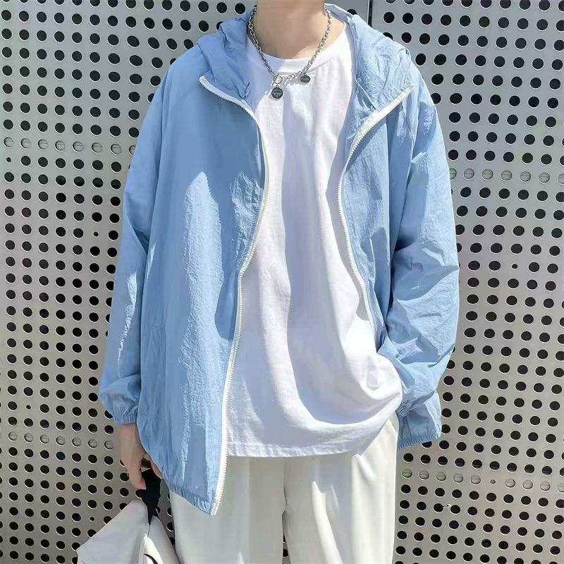 实拍港风连帽防晒衣男潮牌ins宽松彩虹渐变外套夏季薄款百搭休闲