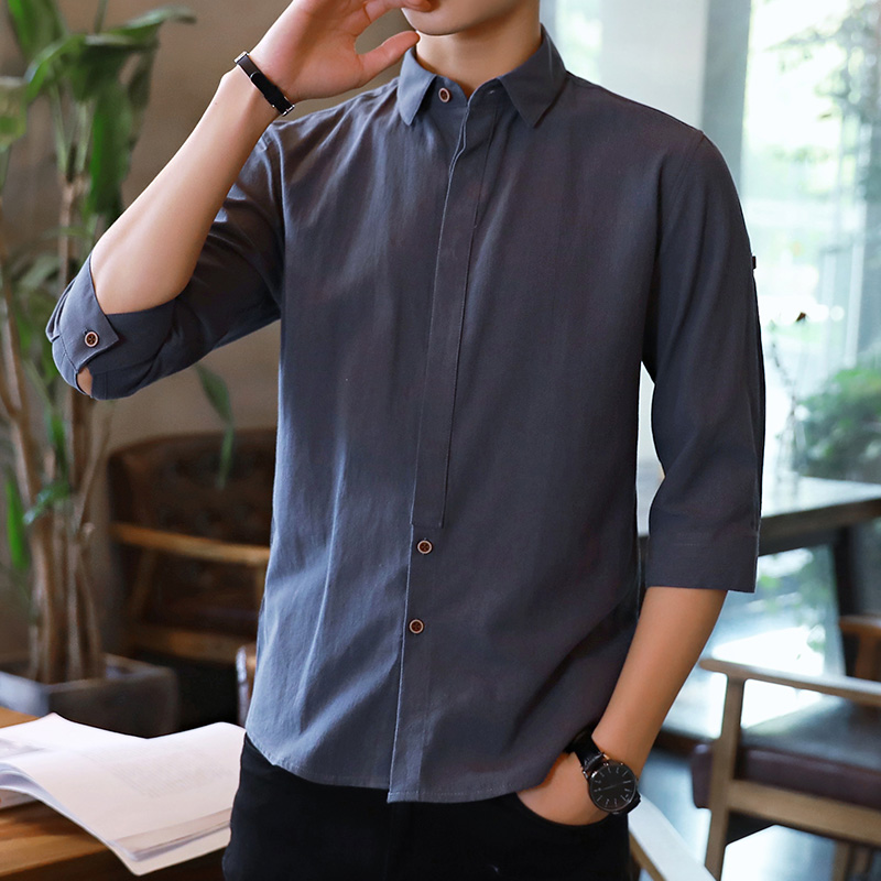 实拍衬衫男士短袖商务衬衣七分袖外套夏季修身高级感寸衫衣服男装