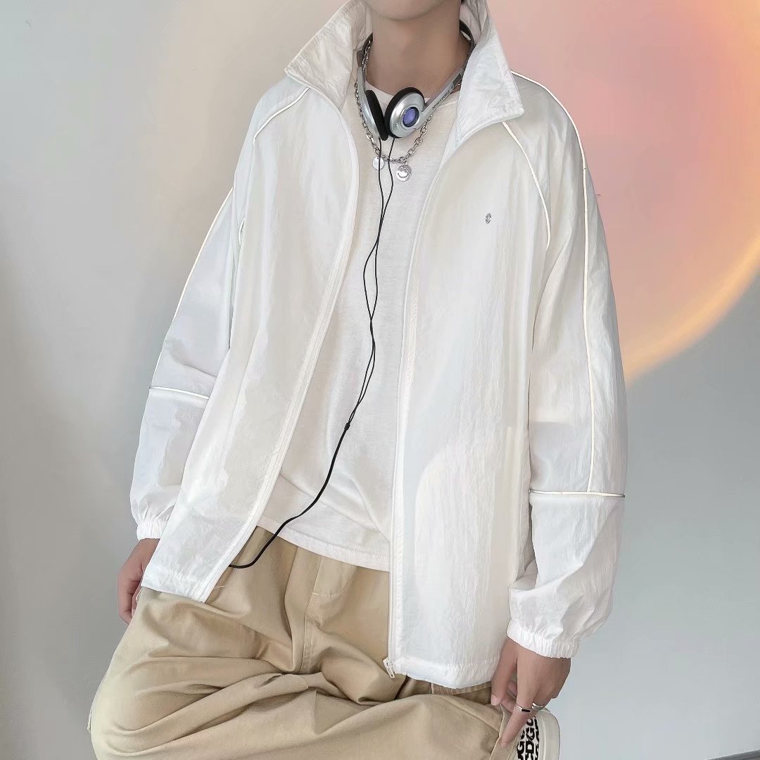 实拍夏季薄款简约防晒服男潮牌ins宽松透气外套学生休闲遮阳上衣
