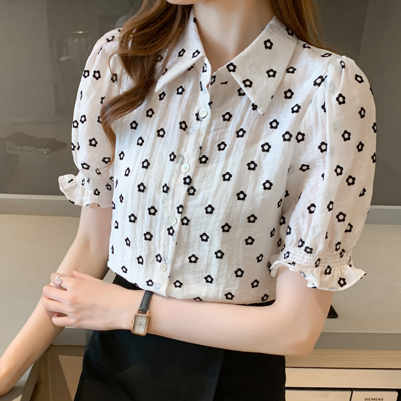 实拍有视频2021夏季新款时尚百搭短袖雪纺衫