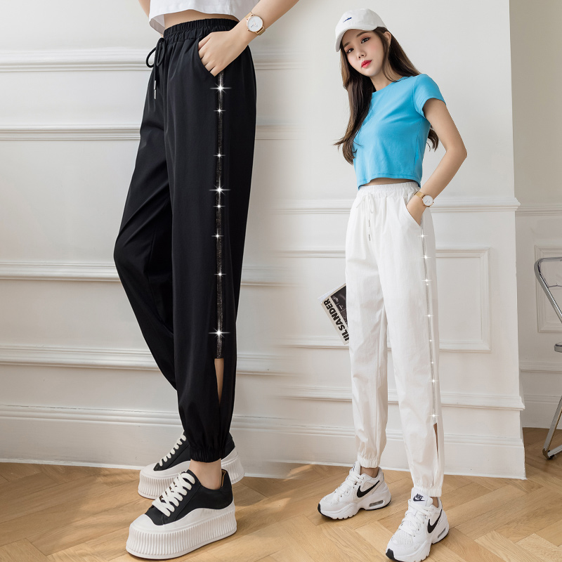 2021实拍现货夏季薄款速干运动裤百搭显瘦冰丝休闲束脚裤女九分裤