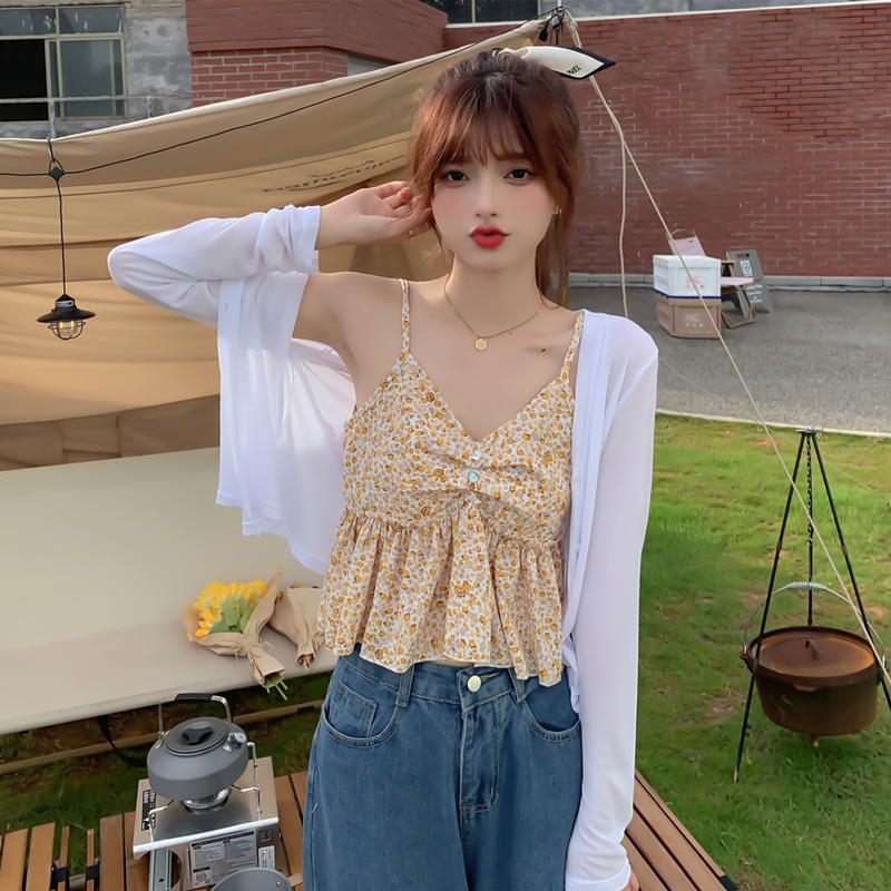 实价实拍 薄款冰丝防晒衫女夏季空调衫外搭v领长袖短款开衫上衣女