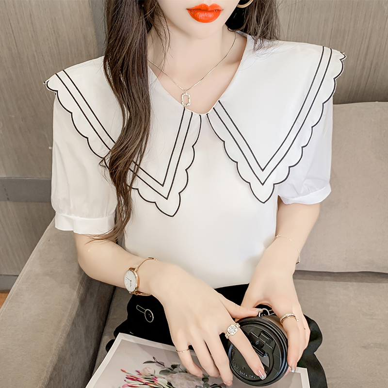 实拍格子衬衫女夏2021年新款设计感小众宽松雪纺衫休闲短袖上衣女