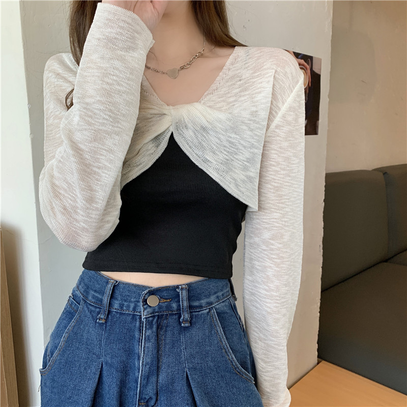 实拍实价~夏季薄款微透设计感禅修针织衫罩衫防晒衫上衣