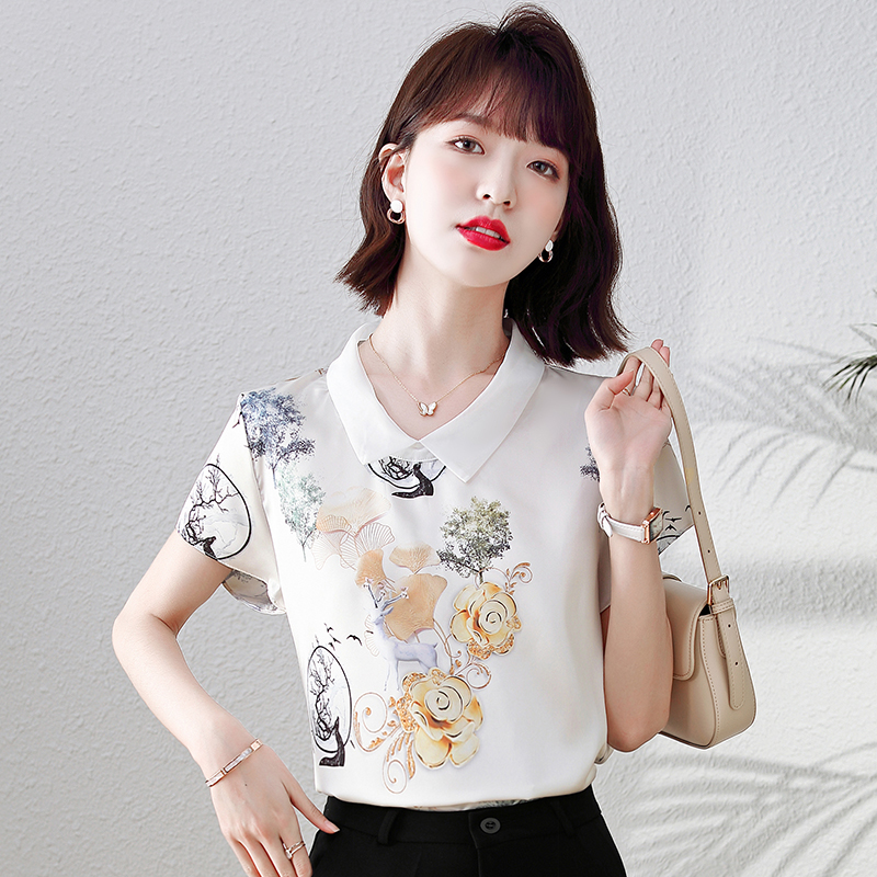 短袖女t恤上衣新款夏装时尚洋气宽松显瘦遮肚雪纺打底衬