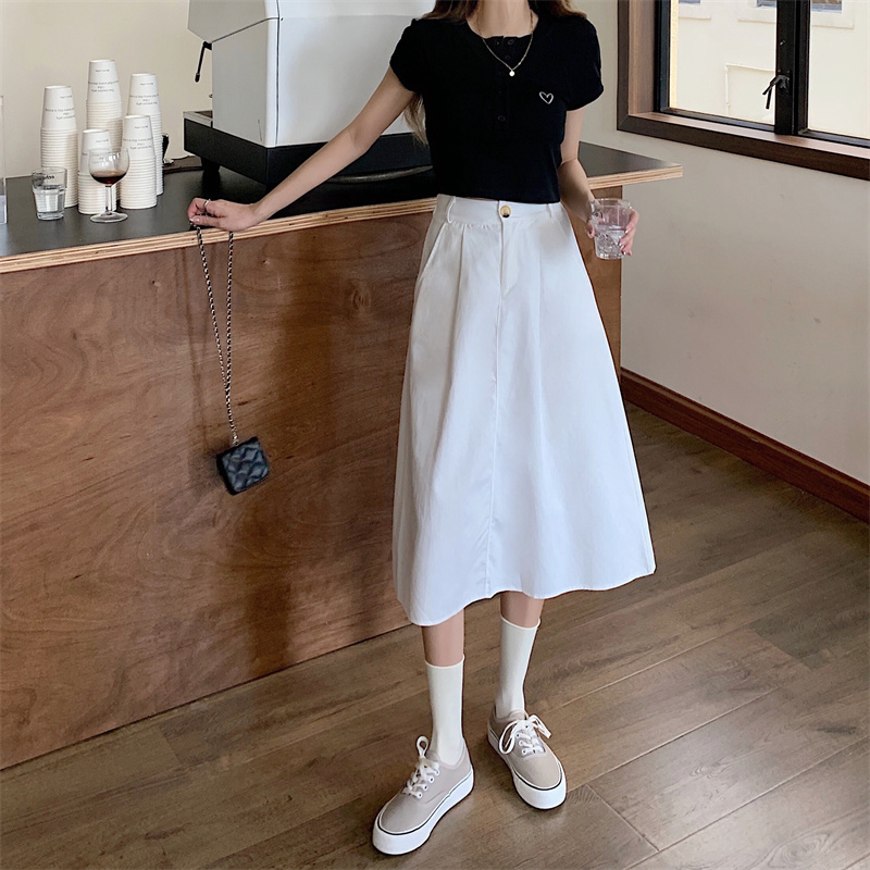 实拍实价 夏季工装松紧腰a字裙半身裙伞裙女