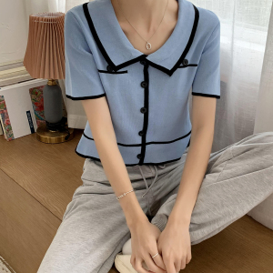 CX8440# 最便宜服饰批发 夏季ins超火冰丝T恤女设计感小众高腰短款上衣polo衫