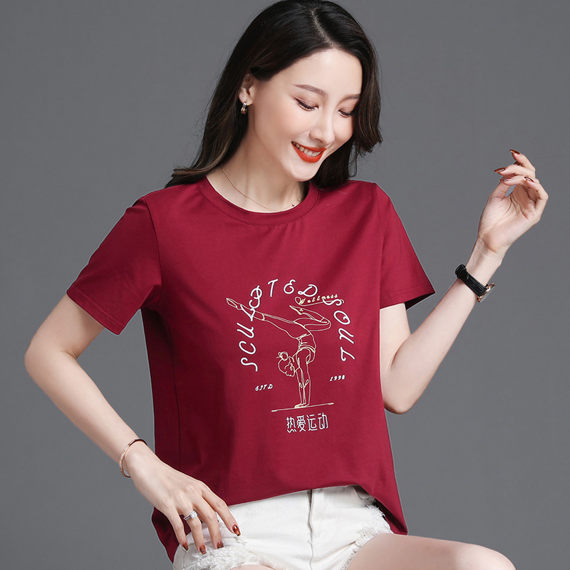 常规短袖 实拍2021夏新款印花字母人物时尚休闲t恤100%棉宽松女装