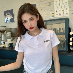 Polo neck short sleeve T-shirt women's 2021 summer new Korean casual solid color short top