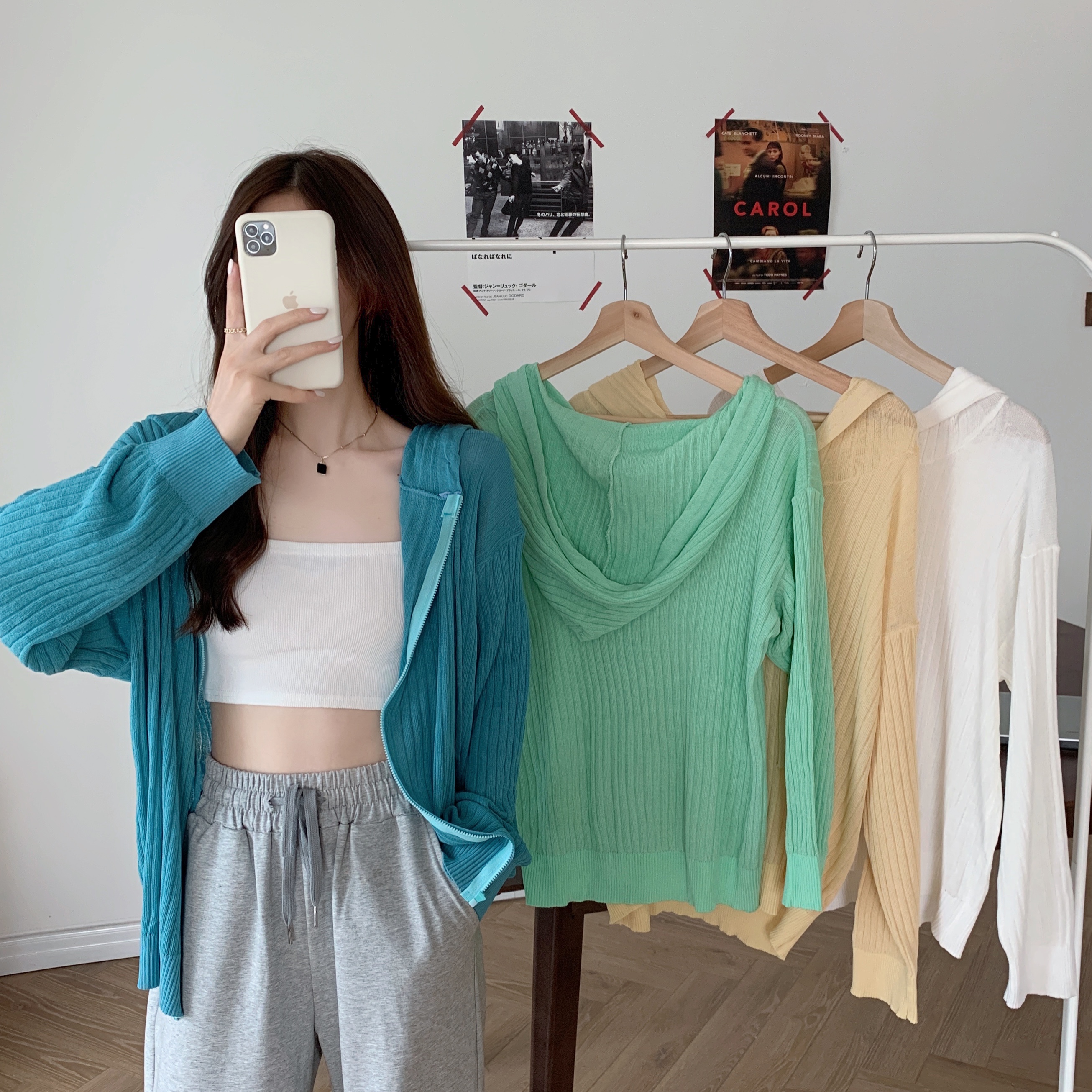 实拍糖果色冰丝坑条防晒开衫女夏薄款2021年韩版ins纯色百搭外套