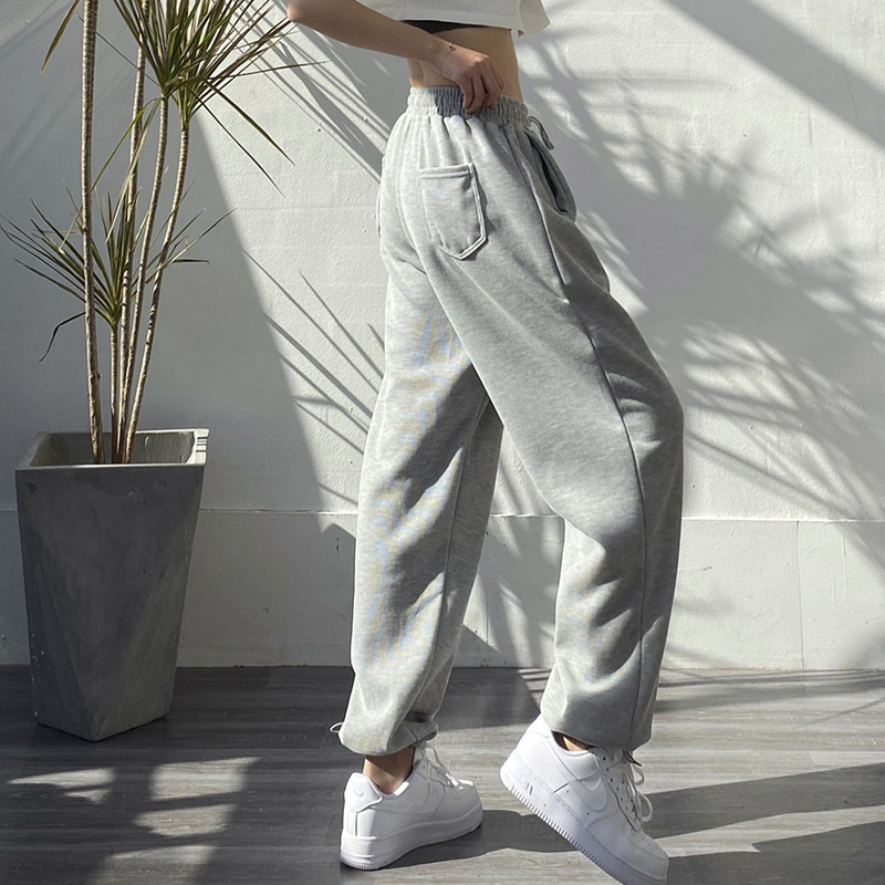 长裤实拍2021新品绑带棉中腰高弹力街头潮人宽松型直筒裤休闲裤女