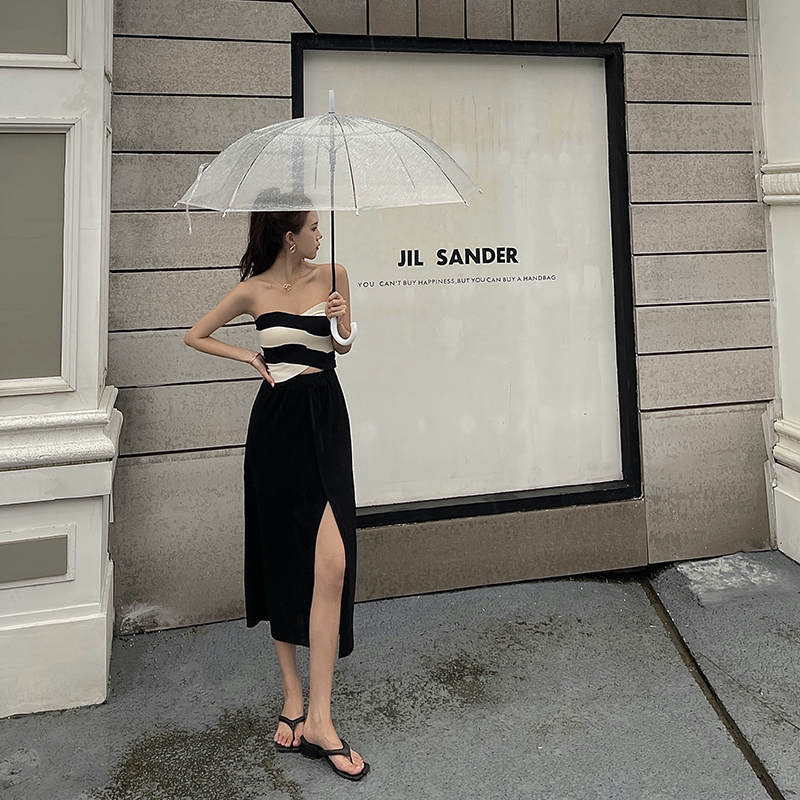 实拍实价 高腰开叉不规则中长款半身裙女 3个色~