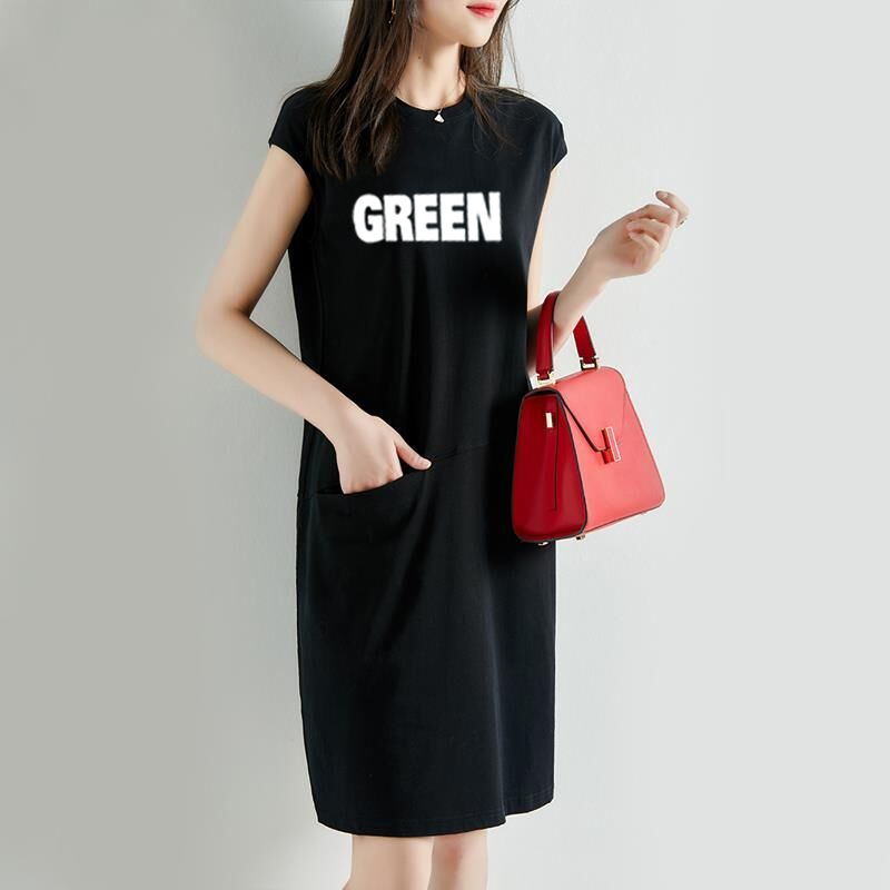 Summer new popular loose and thin solid color T-shirt dress women's mid long Fairy Dress