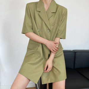 PS24022# 韩国chic法式双排扣宽松薄款西装连衣裙 服装批发女装直播货源