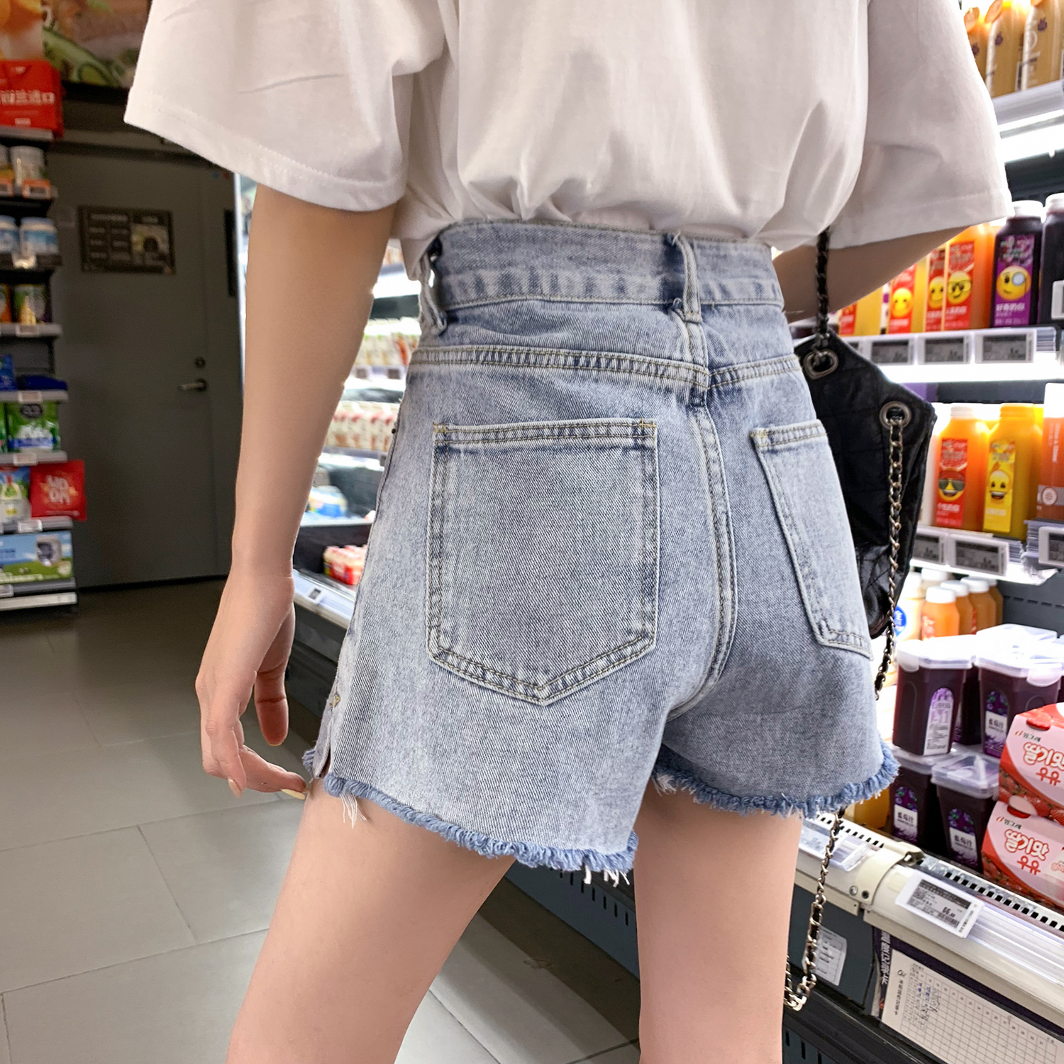 高腰破洞牛仔短裤女2021年夏天新款韩版辣妹宽松阔腿A字网红热裤