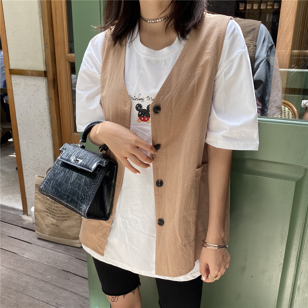 小心机V领百搭显瘦马甲 2021夏文艺小清新燕尾马夹亚麻空调小背心