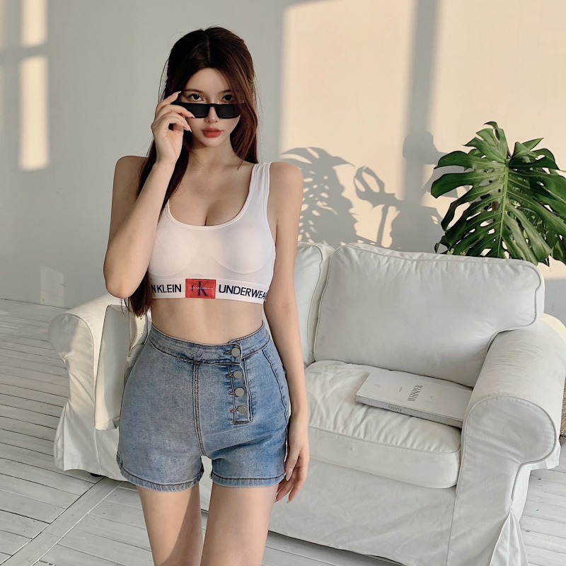 实拍实价 侧排扣设计感高腰弹力牛仔裤夏季新款阔腿热裤显瘦短裤