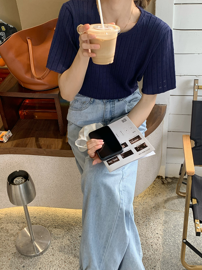 实价实拍三标齐韩版4色针织短袖T恤上衣